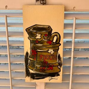 Retro/MCM/Vintage Handcrafted & Painted “Flour” Bin On Wood Plaque